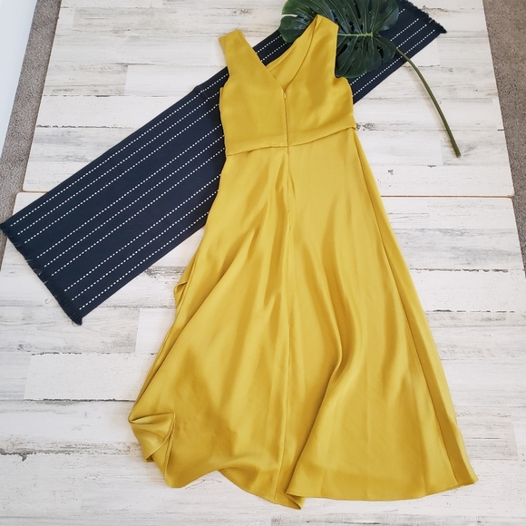 Just Taylor Alston Dress Midi Satin Chartreuse Formal Size 4 - Picture 9 of 11